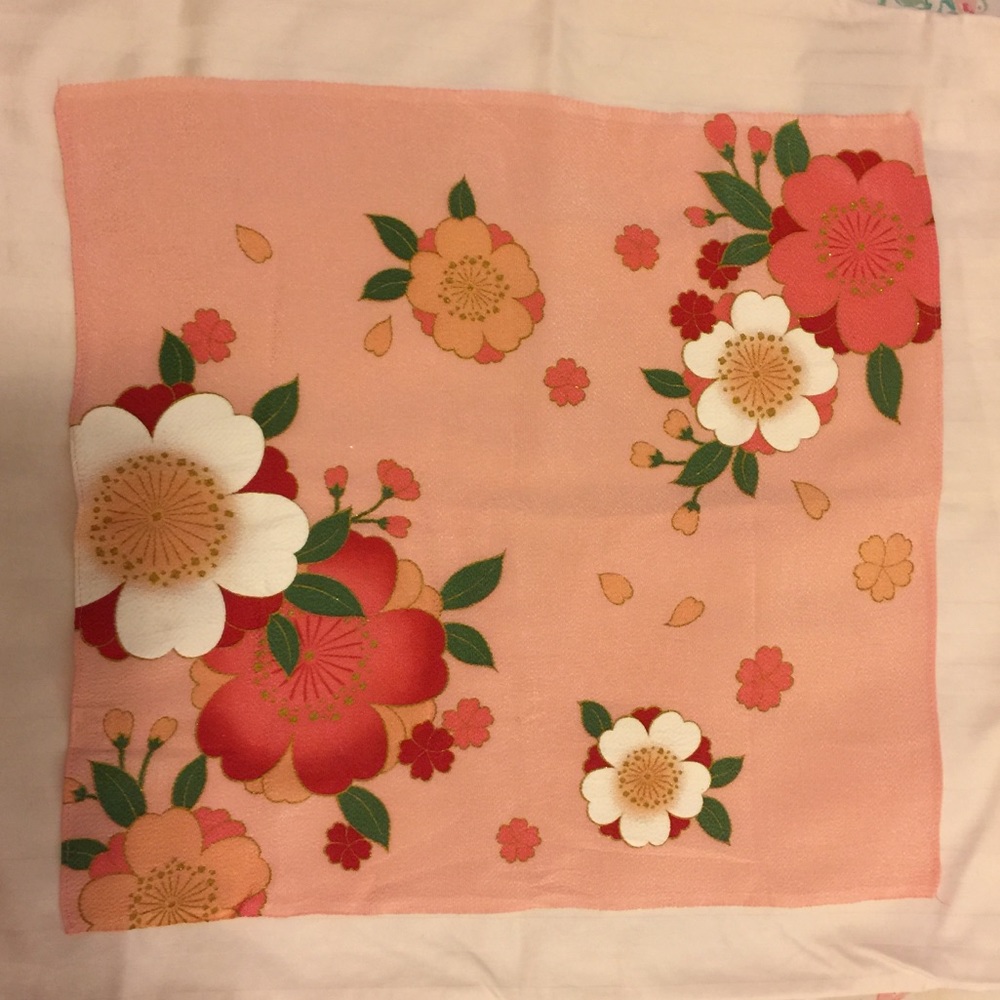 Floral Silk Neck Scarf with Gold Embellishments!